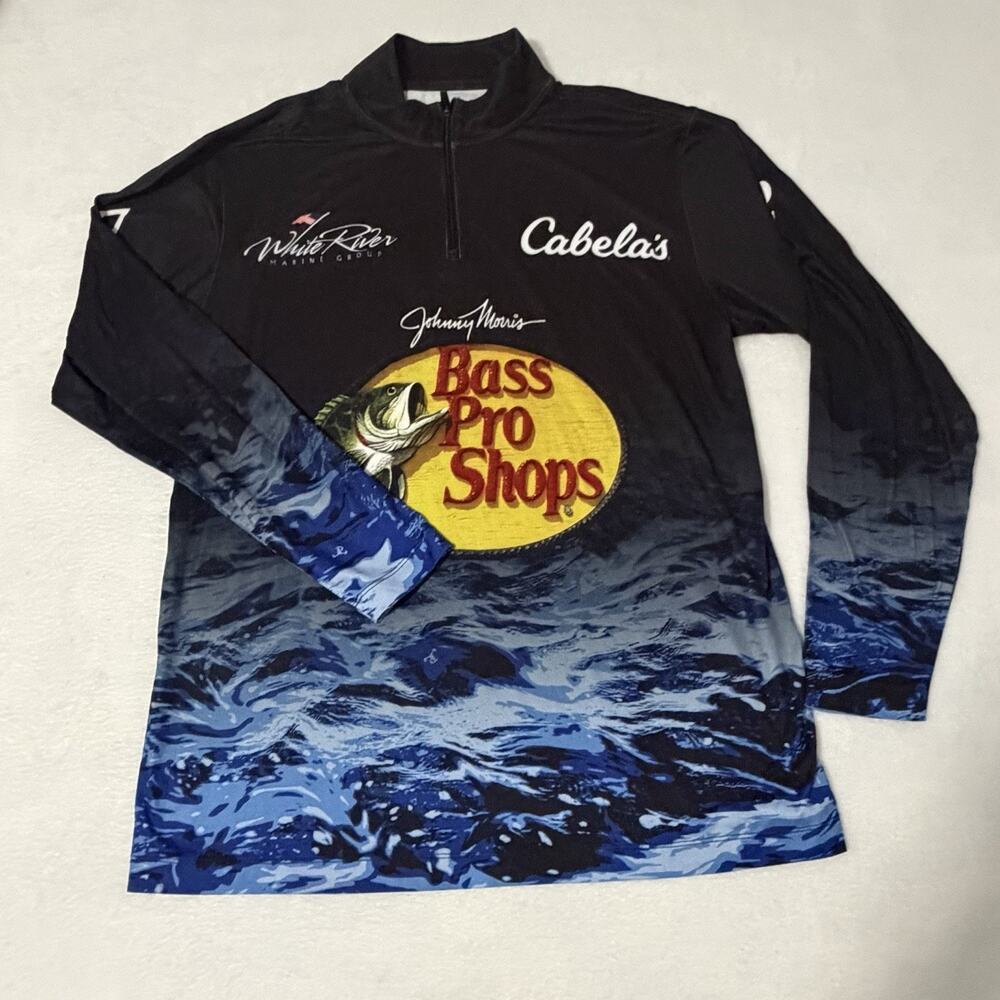 Bass Pro Shops Johnny Morris Fishing Shirt Jersey Long Sleeve 1/4 Zip Medium